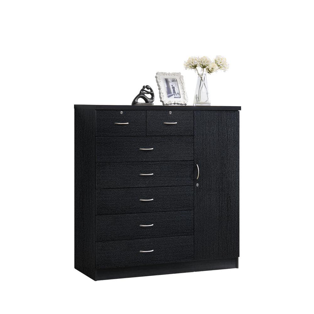 Hodedah 7 Drawer 1 Door Chest, Black