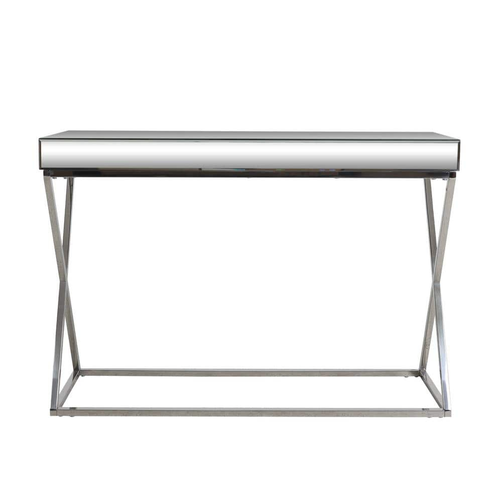 Noble House Govan Modern Glass and Metal Console Table, Silver
