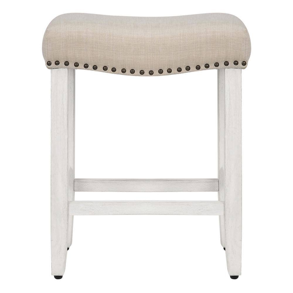 GRANDVILLE 24" Upholstered Bar Stool with Nail Head Trim (Set of 2), Antique White/Beige
