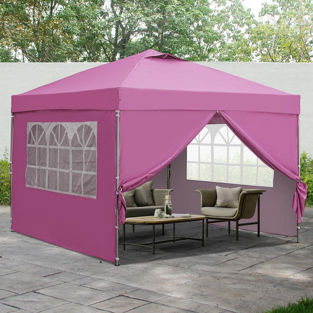 10 ft. x 10 ft. Pink Patio Canopy Tent Pop Up Gazebo with Sidewallls