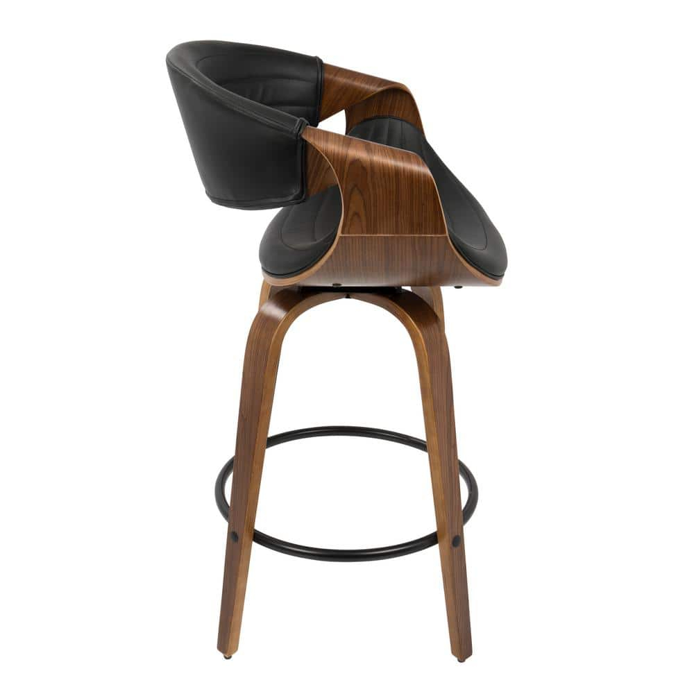 Symphony Mid-Century Modern Counter Stool in Walnut and Black Faux Leather by LumiSource - Set of 2