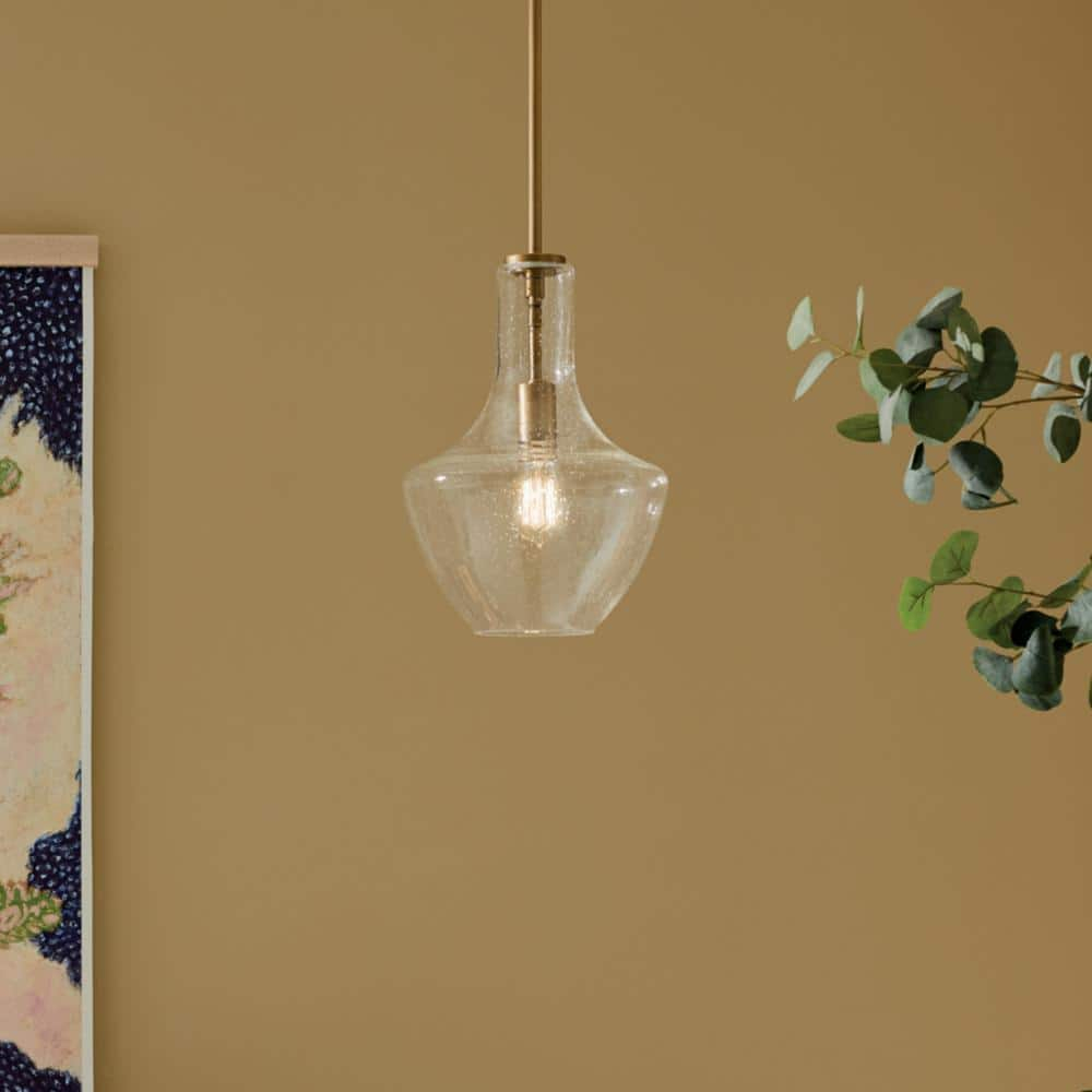 Natural Brass Mini Pendant with Clear Seeded Glass Shade
