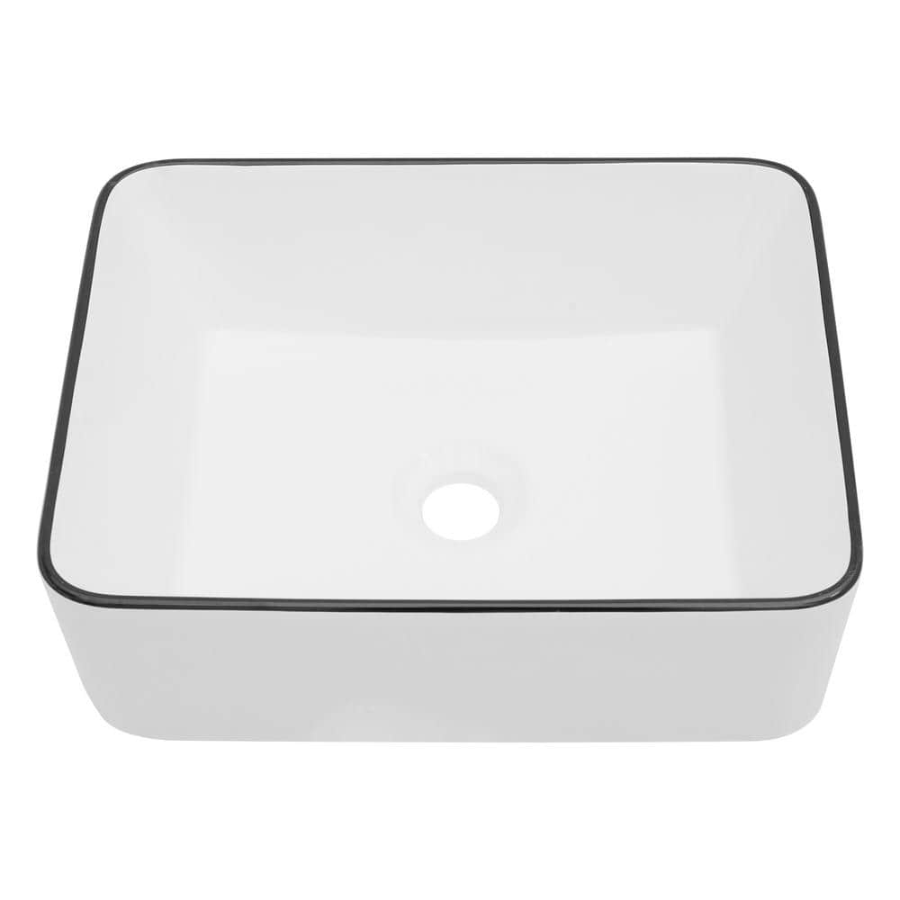 19 x 15 White Ceramic Rectangular Vessel Bathroom Sink