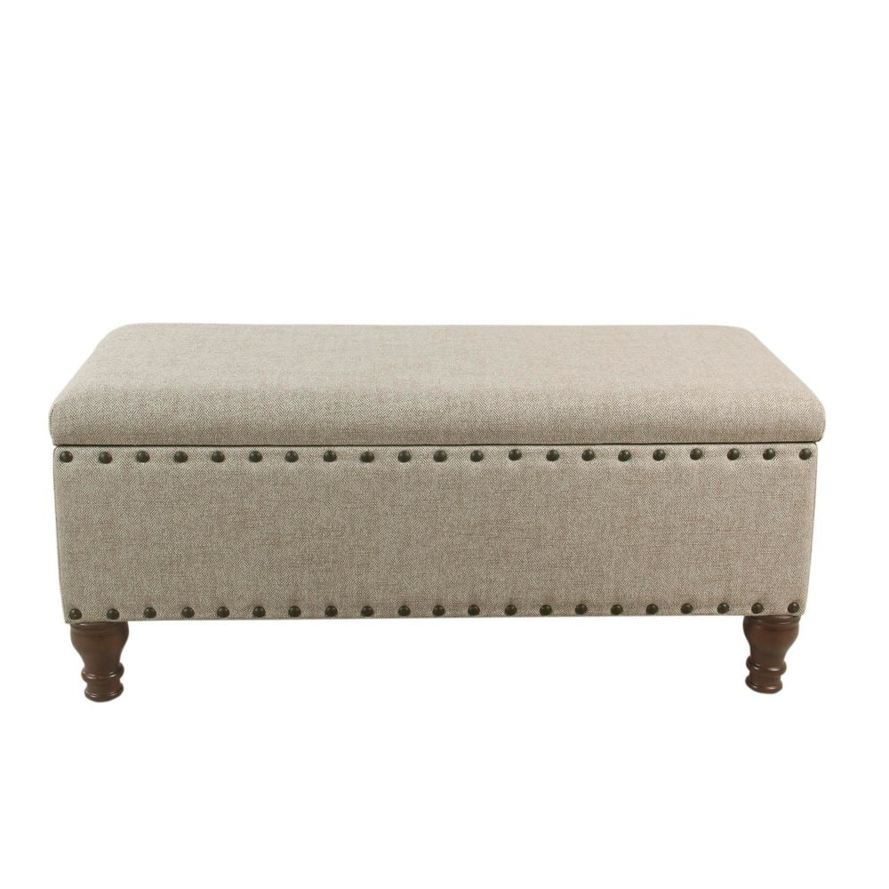 HomePop Large Storage Bench with Nailhead Trim - Taupe and Cream