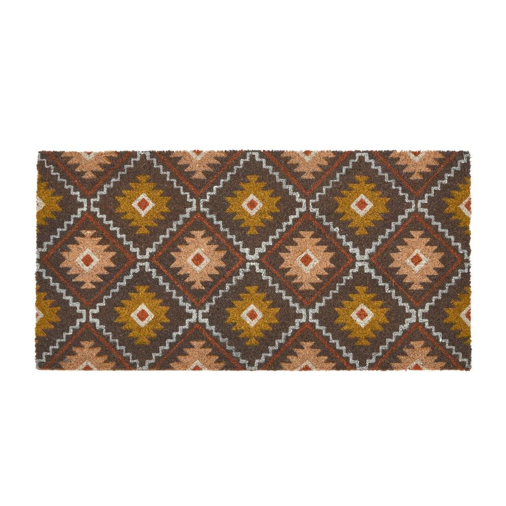 Main + Mesa Natural Coir Doormat with Geometric Print, Multi-color