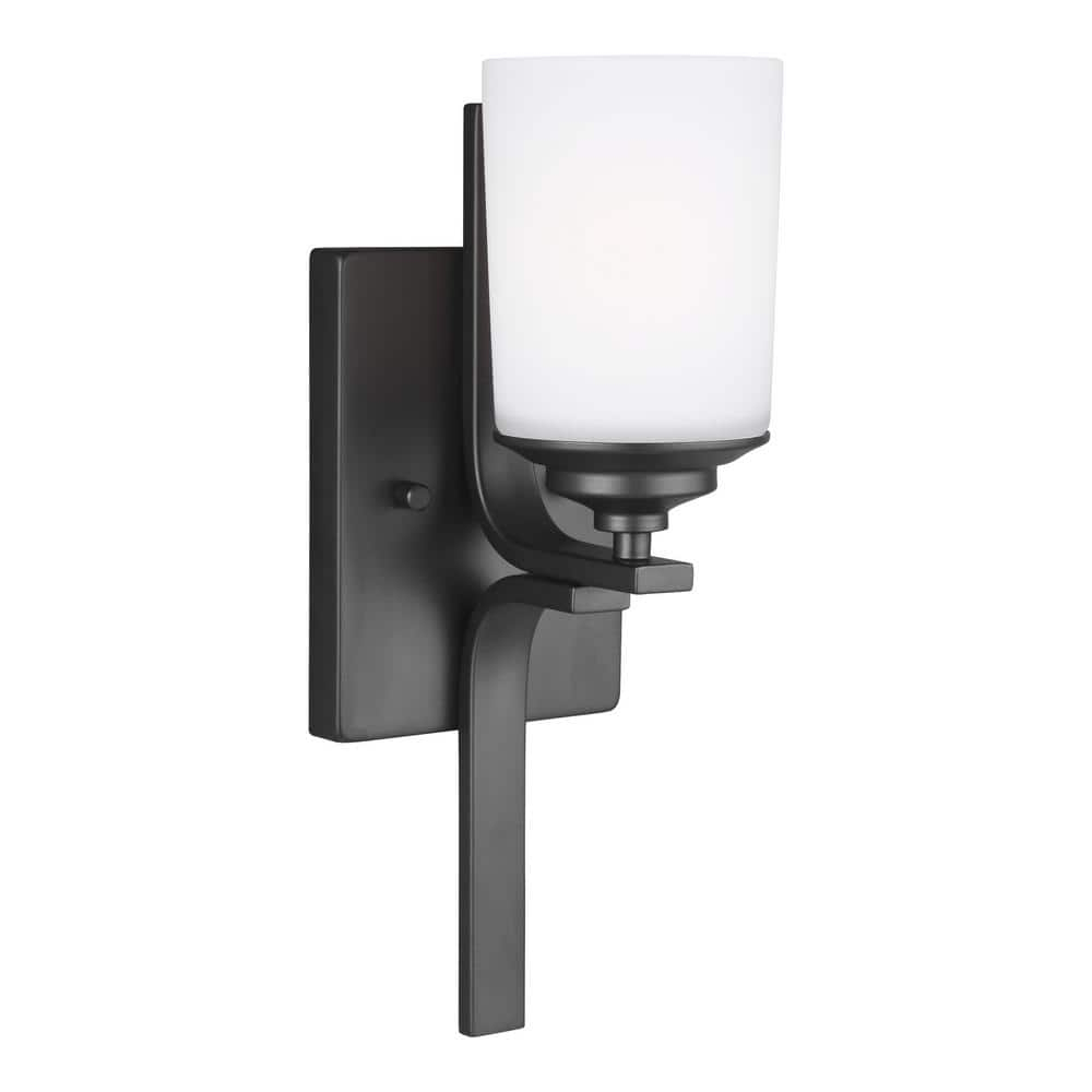 Midnight Black LED Wall Sconce with Etched Glass Shade