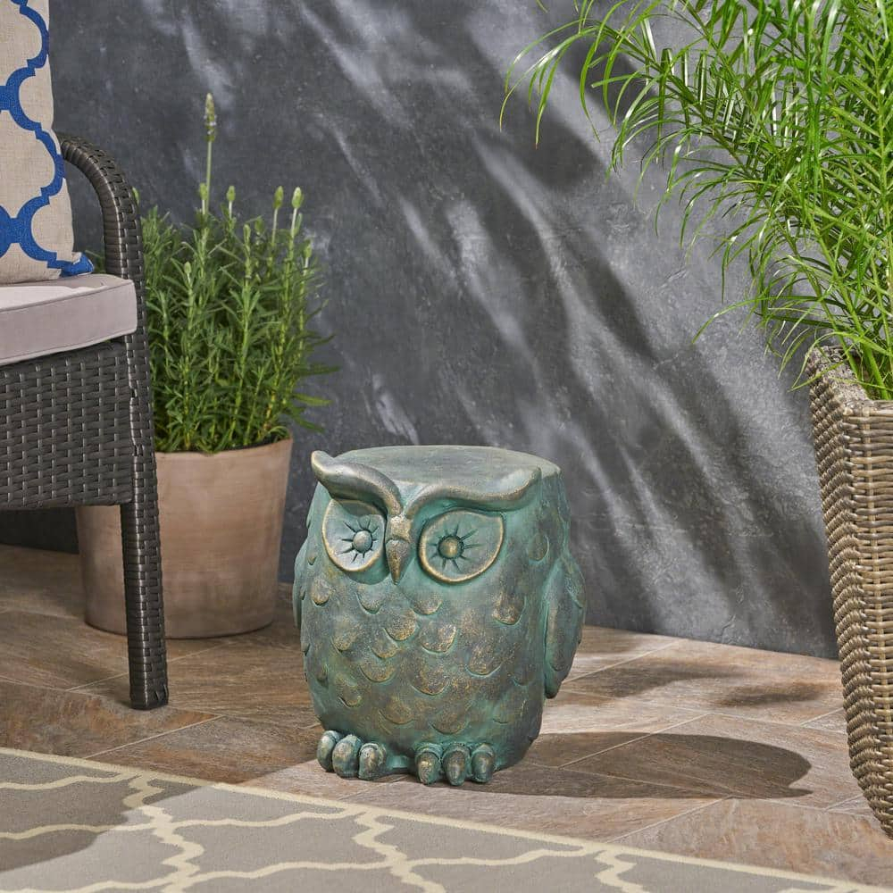 Noble House Pratchett Outdoor 12.5" Stone Garden Stool in Copper Patina Green