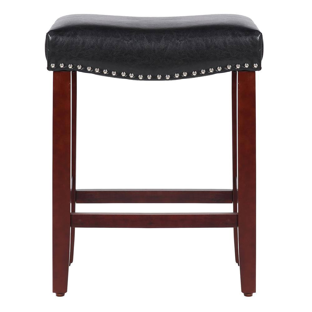 Polytrends Jameson Upholstered Polyester Cherry 24 Inch Counter Stool Cherry/Black Wood Wood Footrest Leather Modern & Contemporary