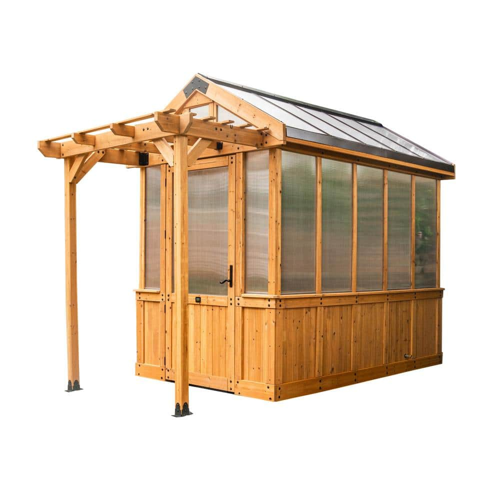 Backyard Discovery Bellerose 9' x 6' Cedar Wood and Polycarbonate Greenhouse Kit, Pergola