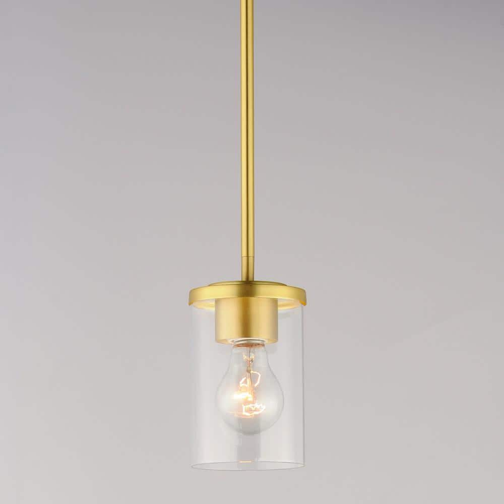 Corona 5" Mini Pendant in Satin Brass with Glass Accent