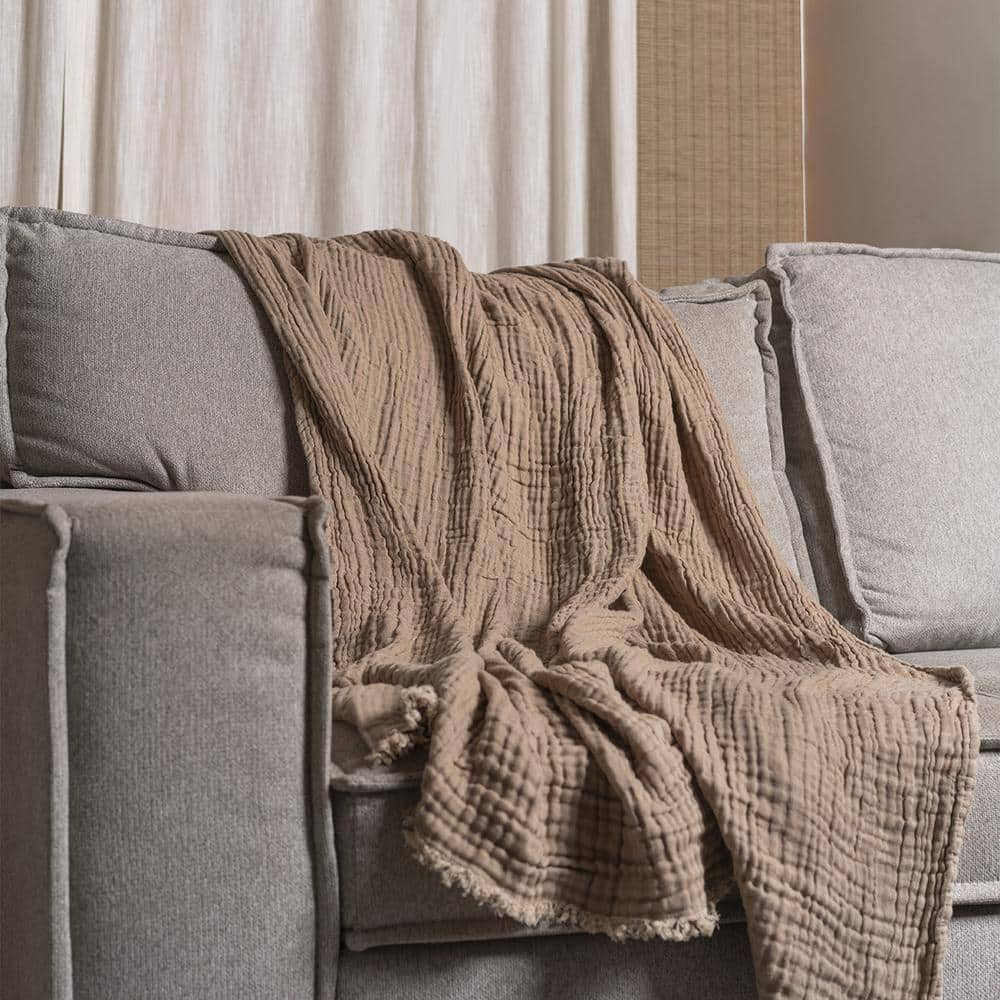 50"x60" Two Toned Organic Throw Blanket Beige - Truly Soft: Non-Woven, All Ages, Machine Washable