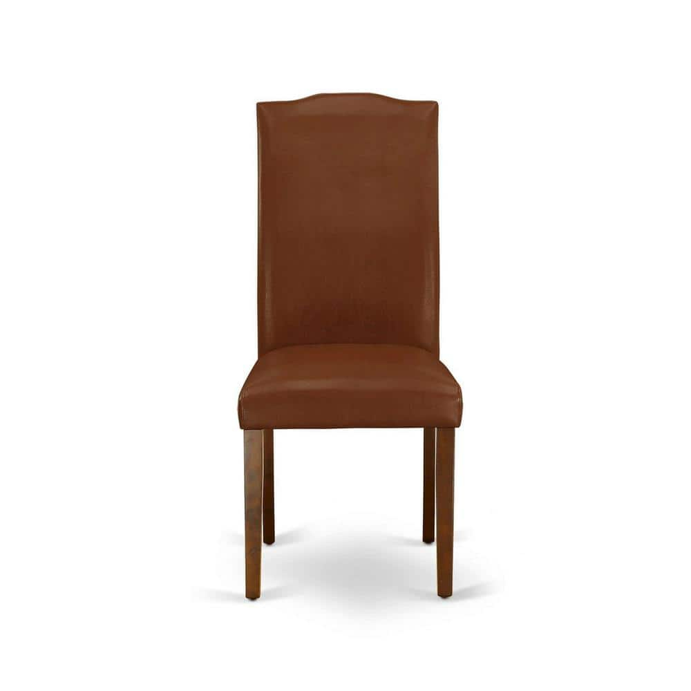 Encinal Parson Chair with Mahogany Leg & Brown Flaux Leather - Set of 2