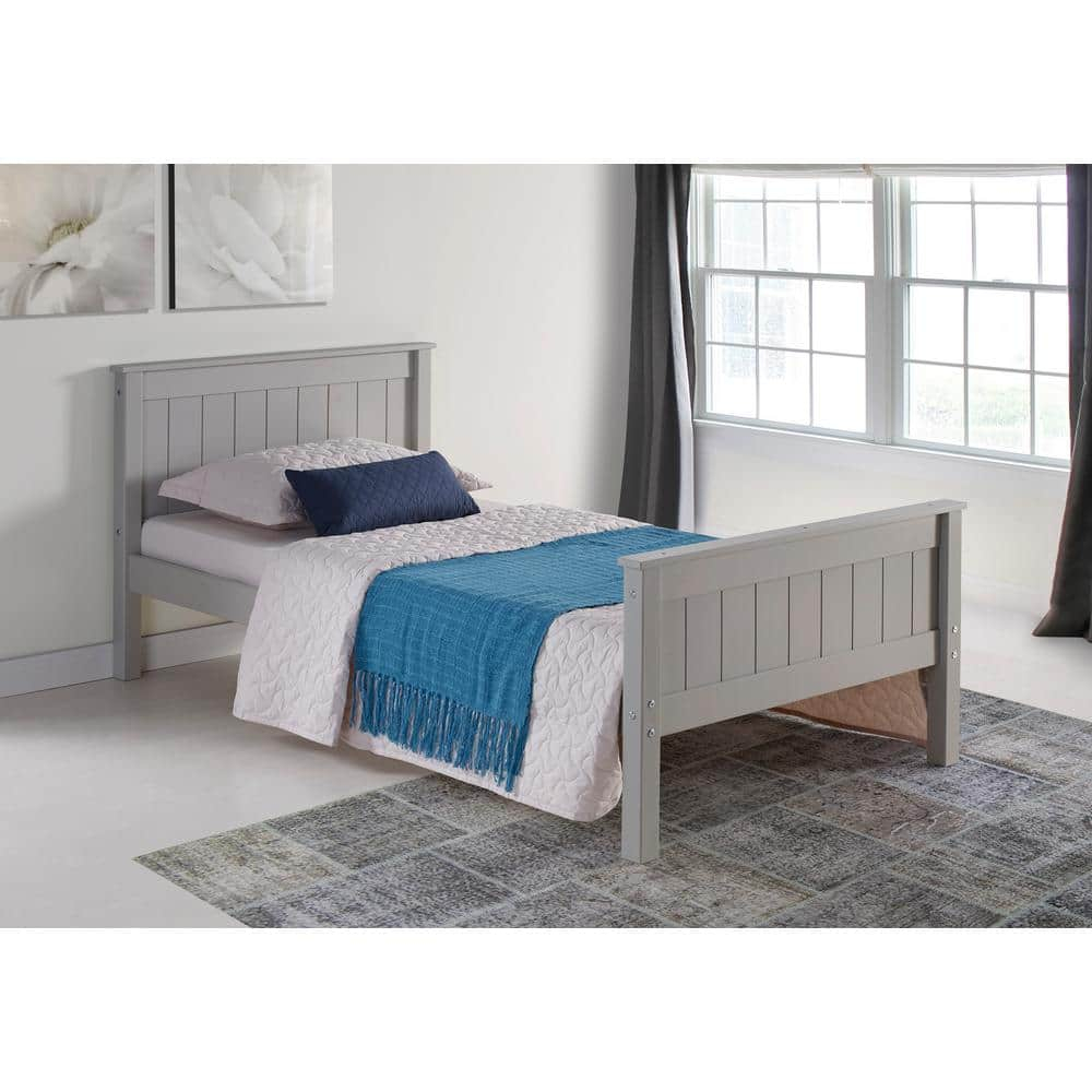 Alaterre Furniture Harmony Twin Bed, Sturdy Build for Youth Bedroom, Brazilian Pine, Headboard, Footboard, Side Rails, Slats, Dove Gray