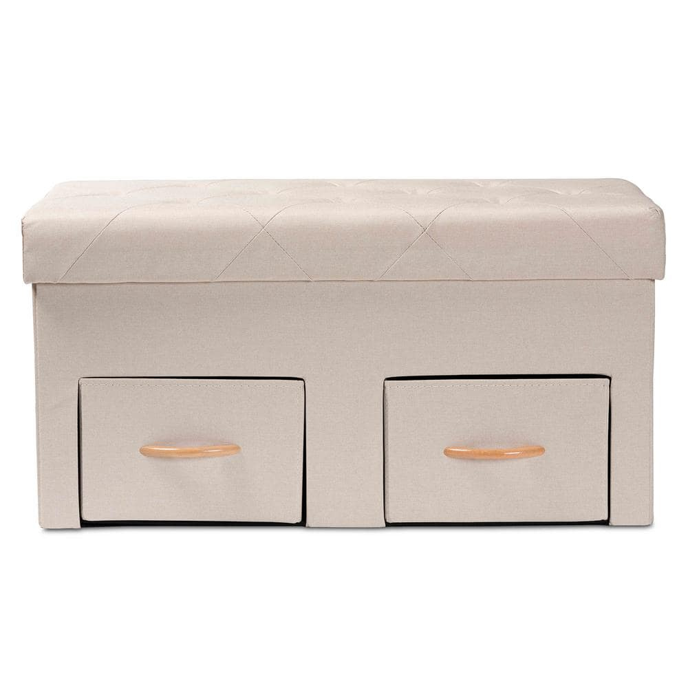Baxton Studio Gerwin Modern and Contemporary Beige Fabric Upholstered and Oak Brown Finished Wood 2-Drawer Storage