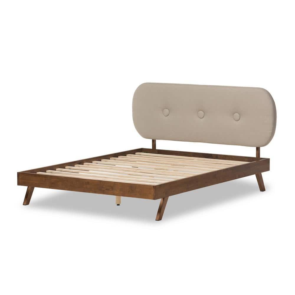 Elegant Walnut Queen Bed with Tufted Upholstered Headboard