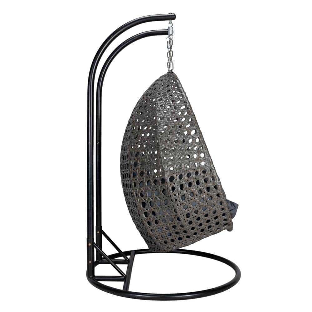 LeisureMod Charcoal Wicker Hanging 2 person Egg-Shaped Swing Chair, Dark Grey
