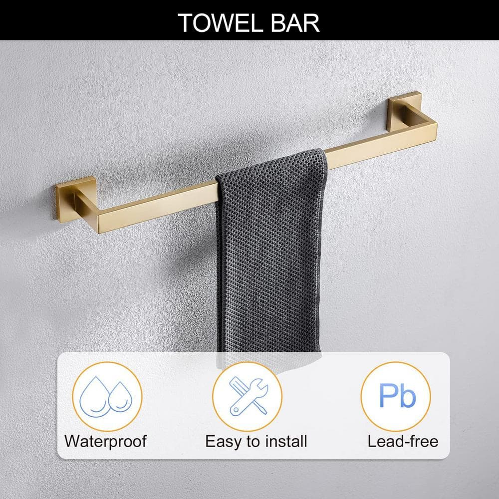 YACVCL 5 Pieces Brushed Gold Towel Bar Set Bathroom Hardware Set Towel Holder Set for Bathroom, 23.8 Inch Bathroom Accessories Set Stainless Steel Wall Mounted