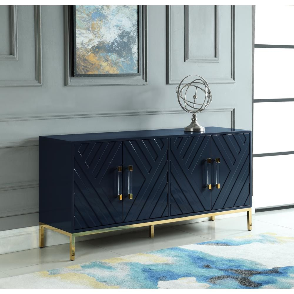 Best Master Furniture Junior 64" Transitional Wood Sideboard in Navy/Gold Plated