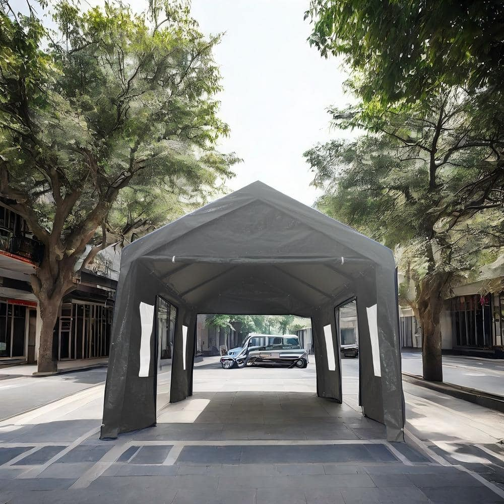 10x20 Feet Canopy with Sidewalls Canopy Tent Car Port Portable Garage Heavy Duty Tent (Gray)
