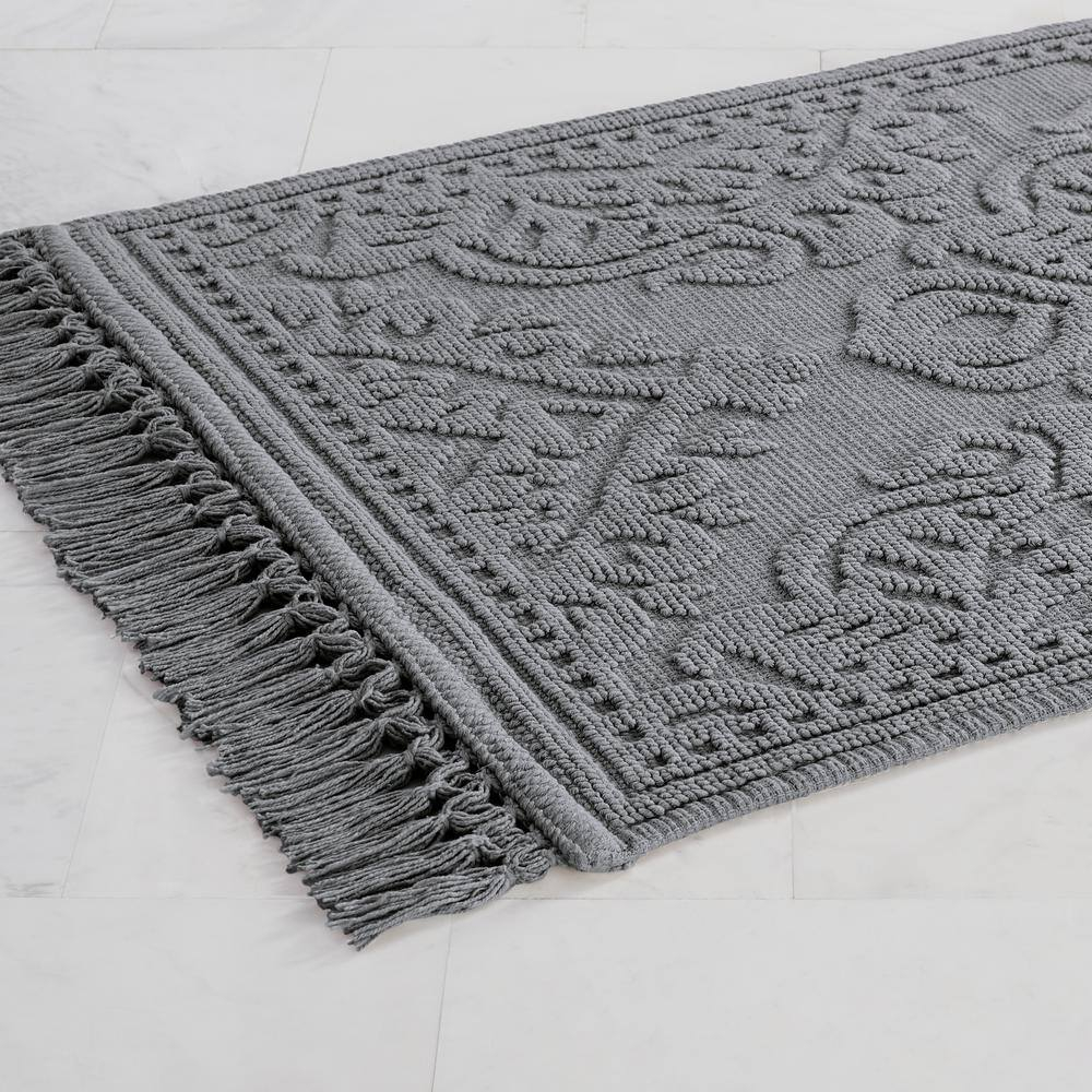 Jean Pierre Ricardo Cotton Fringe 21 x 34 in. Bath Rug, Dark Grey