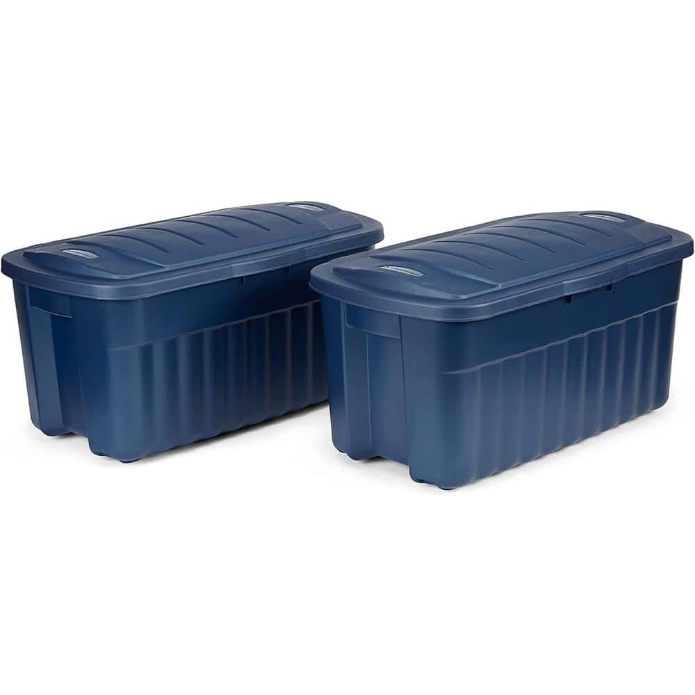 Dark Blue 40-Gallon Stackable Plastic Storage Bins with Lids, Set of 2
