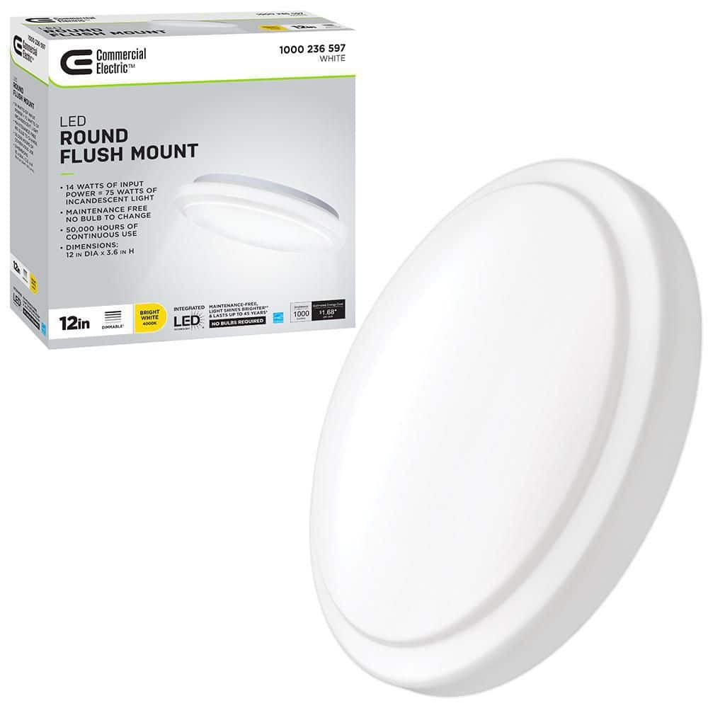 Hampton Bay 12 in. Round LED Flush Mount Light Pantry Laundry Closet Light 1000 Lumens Dimmable 4000K Bright White, 54074391