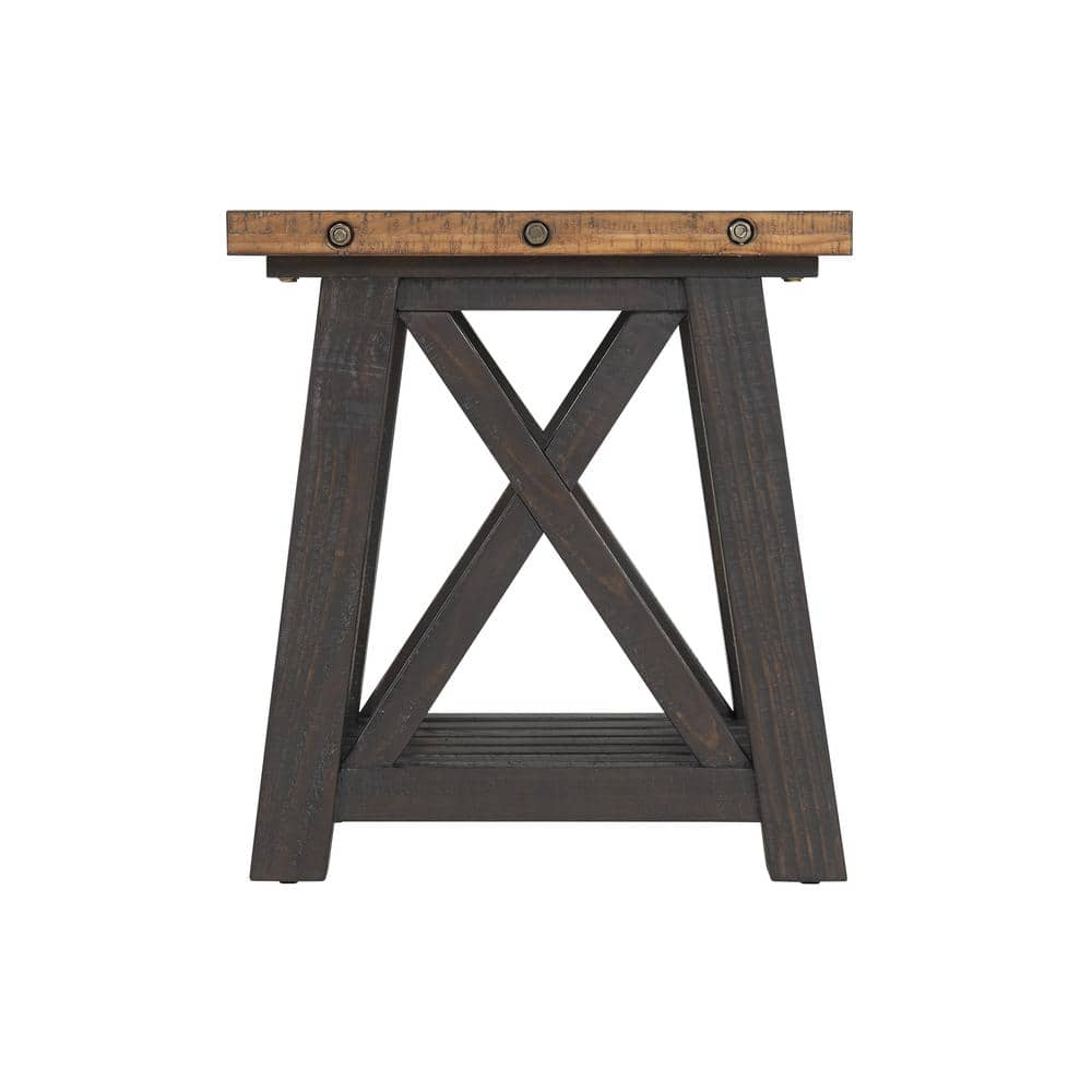 End Table with Slatted Shelf and X Legs, Brown and Black- Saltoro Sherpi