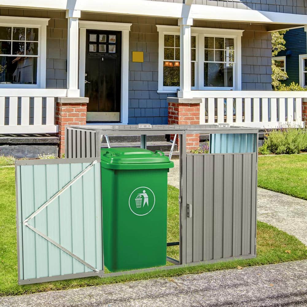 Garbage Bin Shed Metal Outdoor Bin Shed for Garbage Storage, Stores 2-Trash Cans, Bin Shed Grey 13.75 sq. ft.
