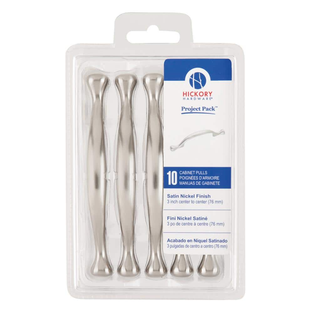 Project Pack 3 in. Center-to-Center Conquest Satin Nickel Cabinet Pulls (10-Pack)