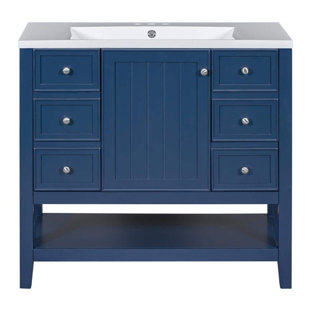 36" Bathroom Vanity with Sink Combo, Bathroom Vanity and Sink Set with 1 Cabinet and 3 Drawers, Solid Wood and MDF Board Frame, Blue