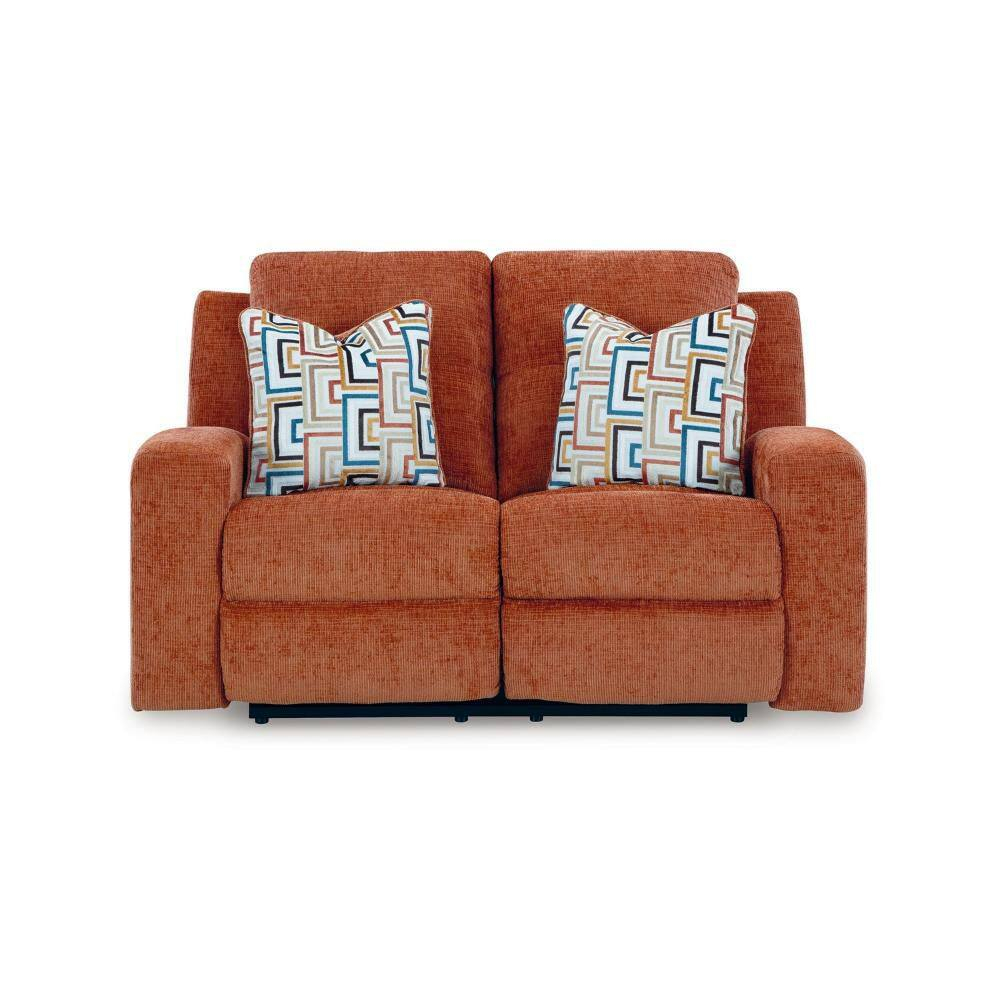 Tufted Orange Fabric Check Loveseat, 64-inch