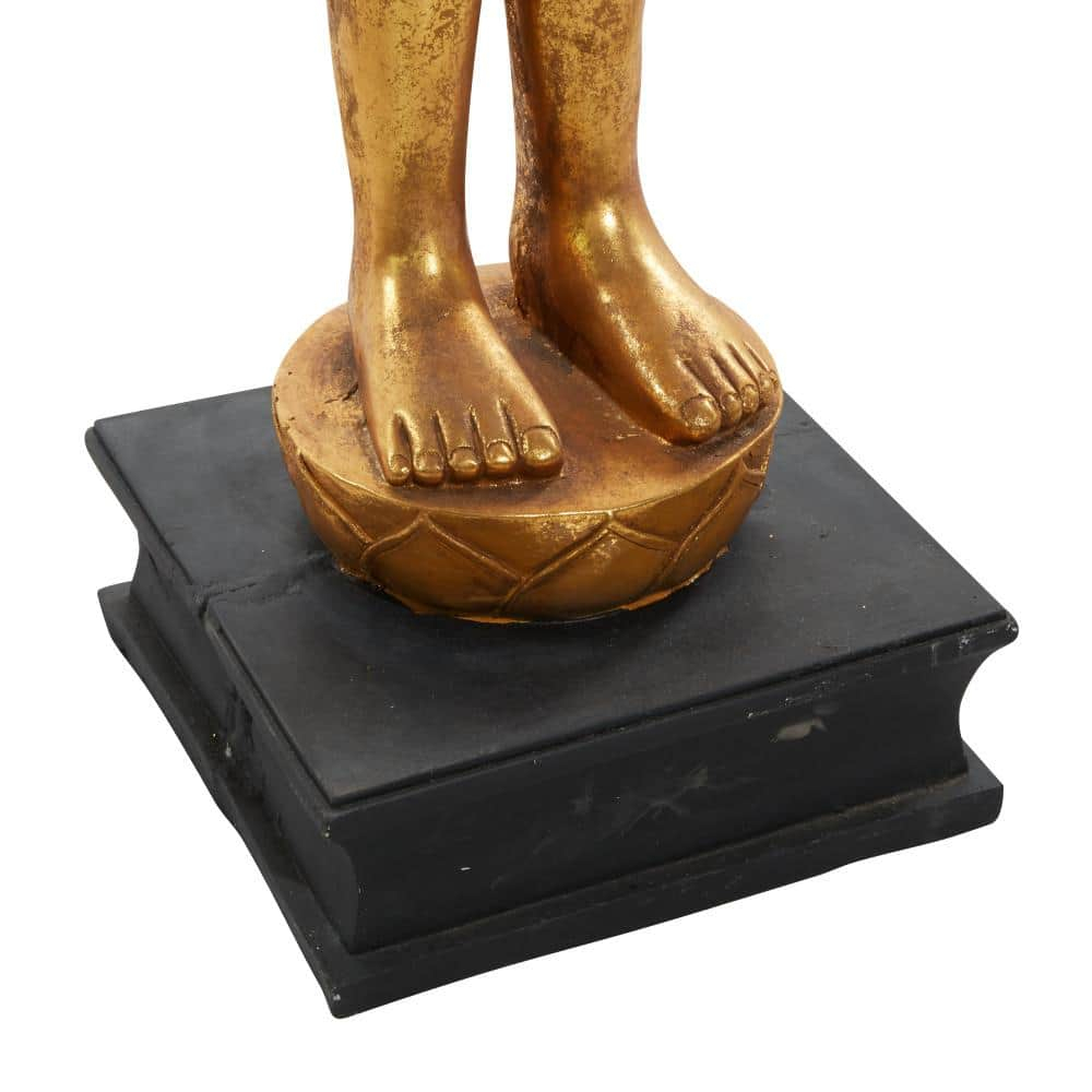 16" x 54" Gold Resin Meditating Buddha Sculpture with Engraved Carvings and Relief Detailing, by DecMode