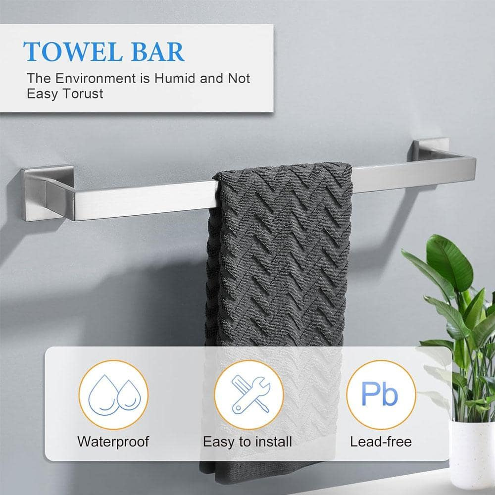 Brushed Nickel Bathroom Towel Bar Set Bathroom Accessories Hardware Set Including Double Towel Bar Towel Ring Coat Hook and Toilet Paper Holder with Shelf. Wall Mounted Stainless Steel
