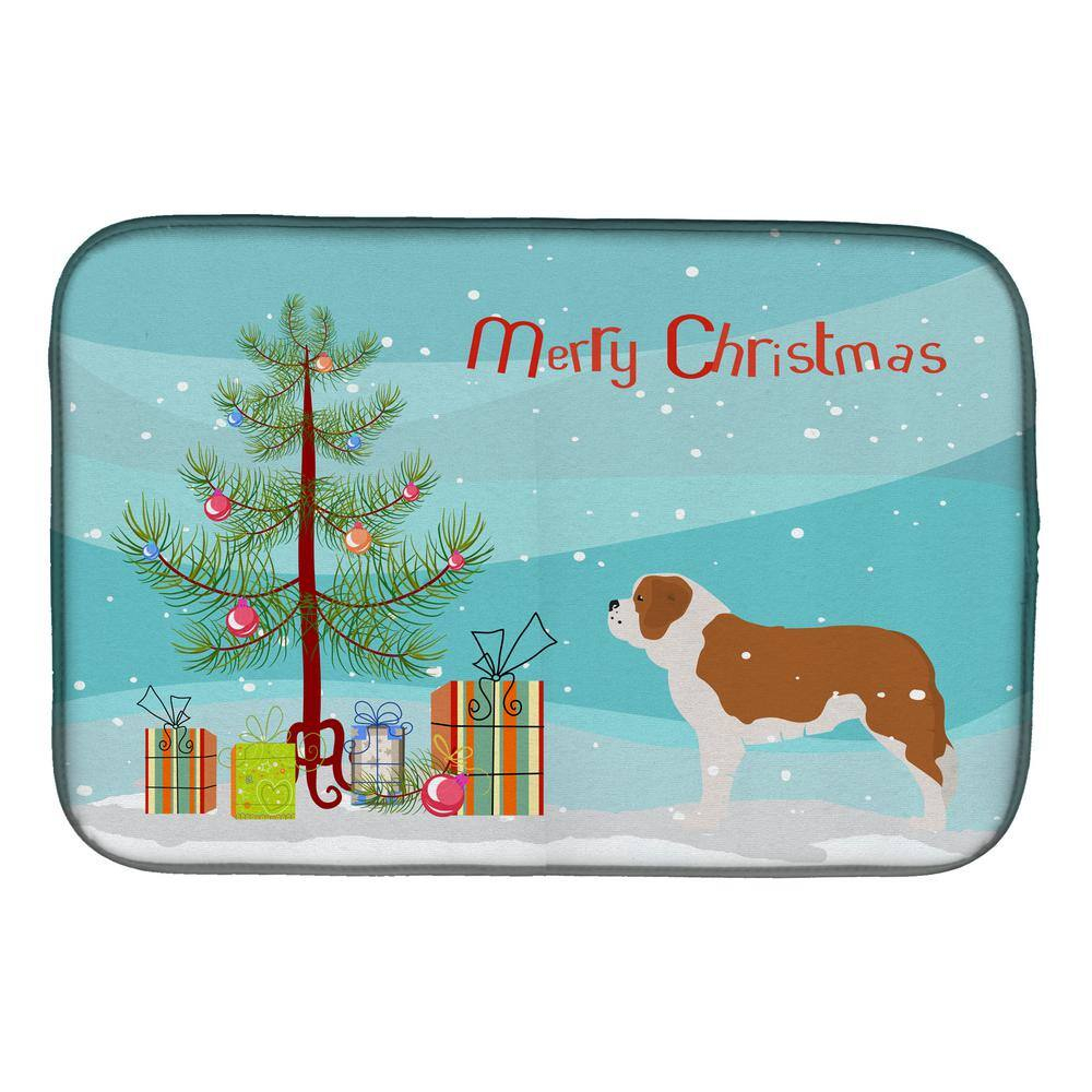 Saint Bernard Merry Christmas Tree Dish Drying Mat