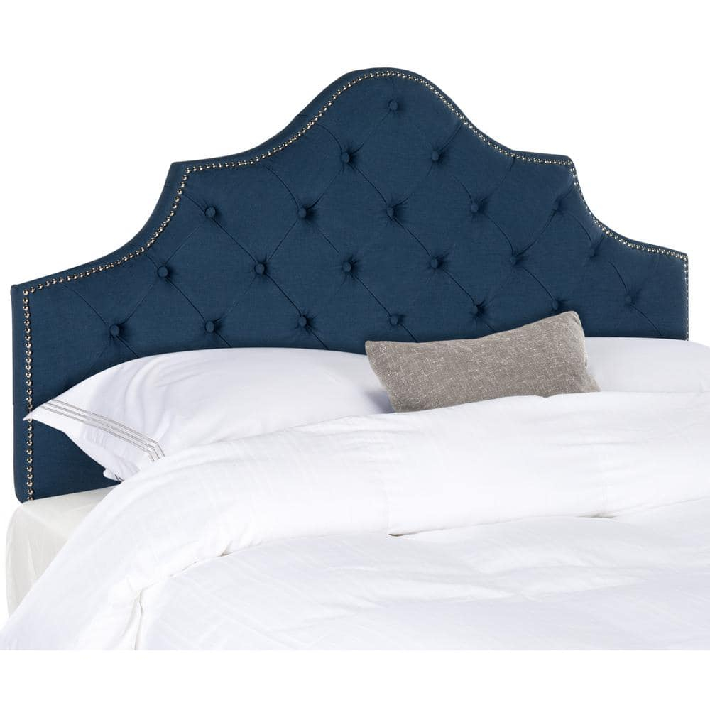 SAFAVIEH Arebelle Rustic Glam Tufted Headboard with Nail Heads, King, Steel Blue