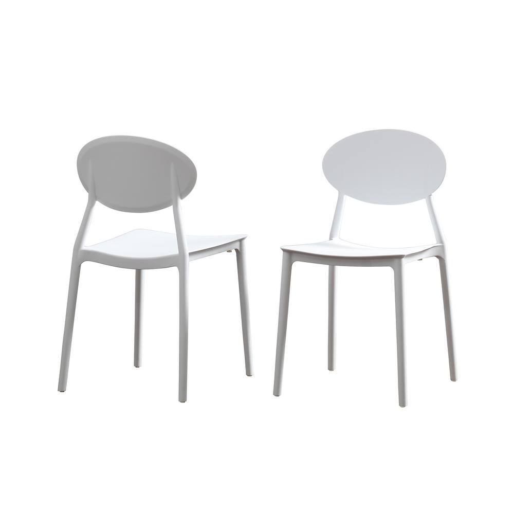 GDF Studio Brynn Indoor/Outdoor Plastic Stacking Chairs, Set of 2, White
