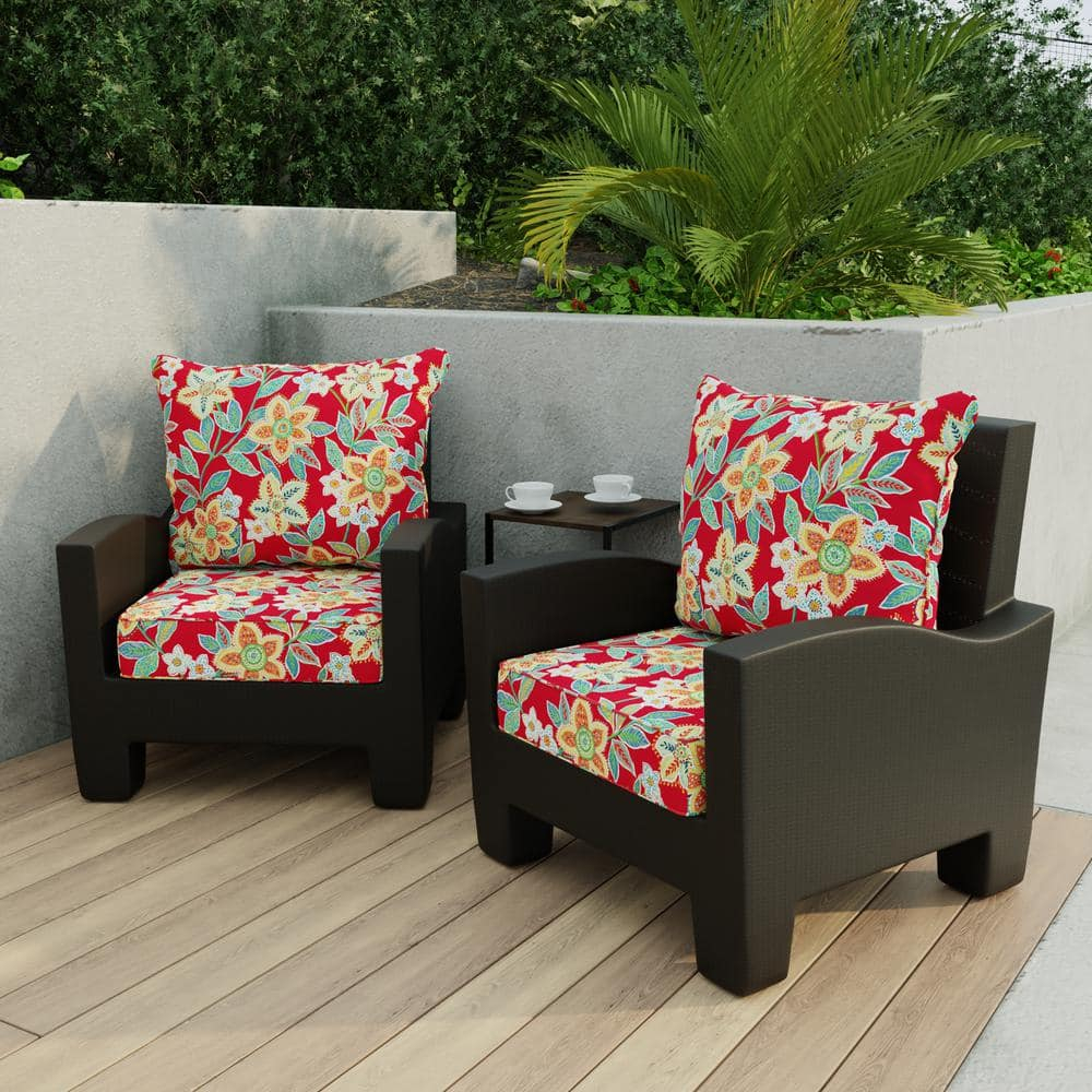 Jordan Manufacturing 46.5" x 24" Leathra Red Floral Rectangular Outdoor Deep Seat Chair Cushion Set with Welt