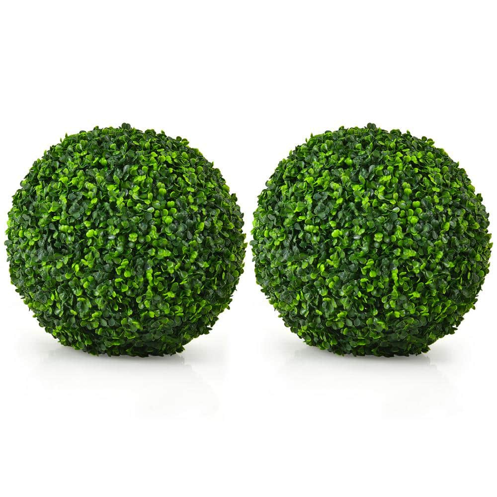 Costway 2 PCS 15.7'' Artificial Boxwood Topiary Balls UV Protected Indoor Outdoor
