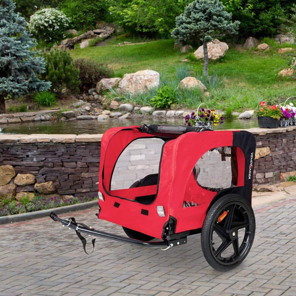 EEPHO Bicycle trailer for pets outdoor foldable red color dog trailer with reflectors and safty flag