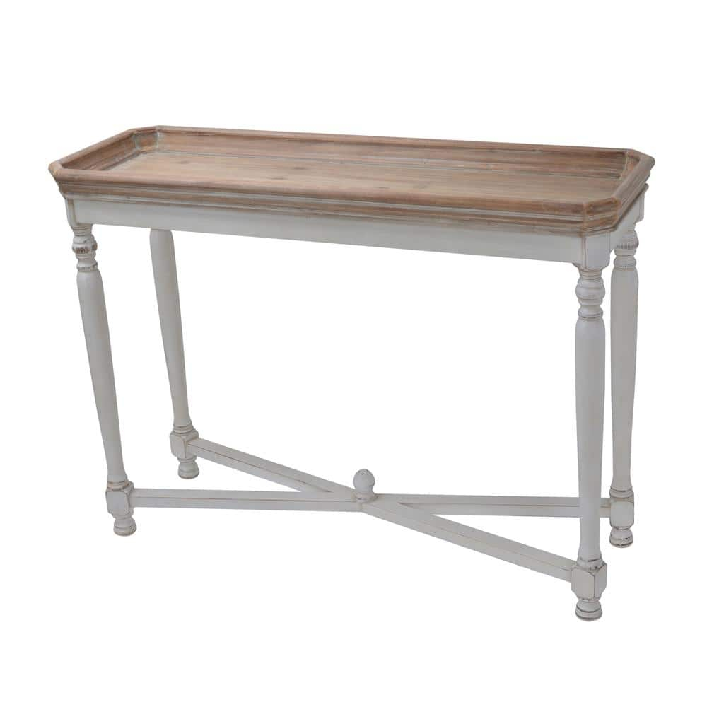 Alcott Aged White and Natural Wood 42" Rectangular Console Table