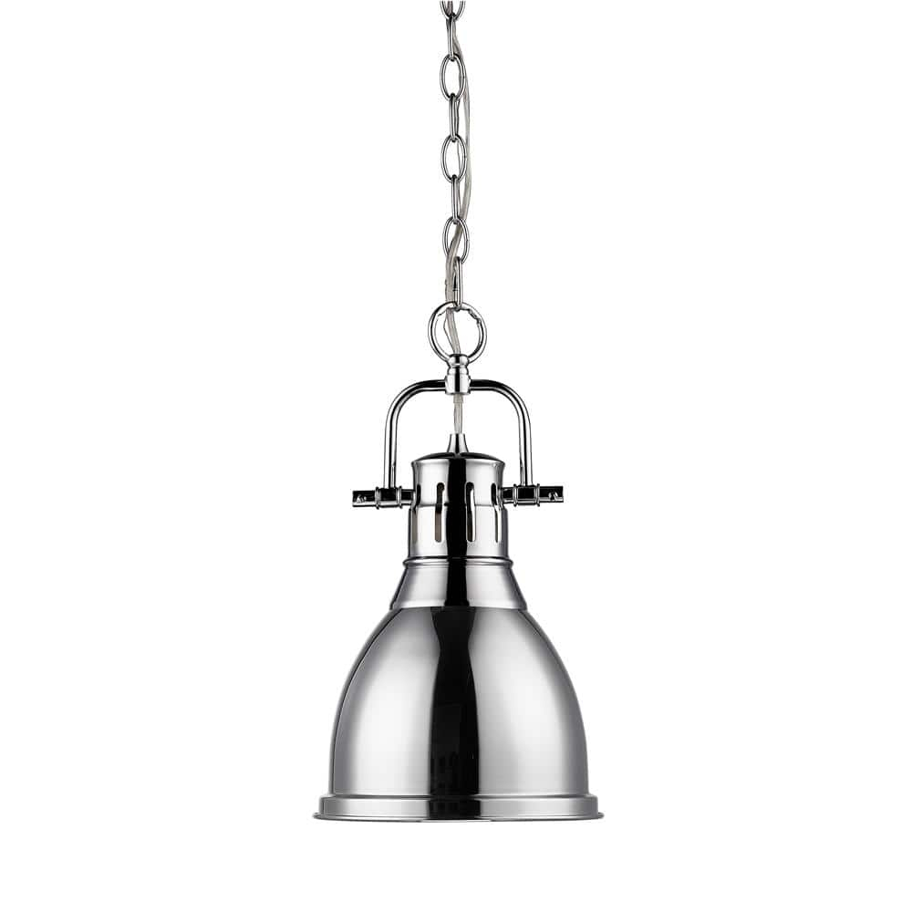 Golden Lighting Duncan 1-Light Small Pendant with Chain in Chrome