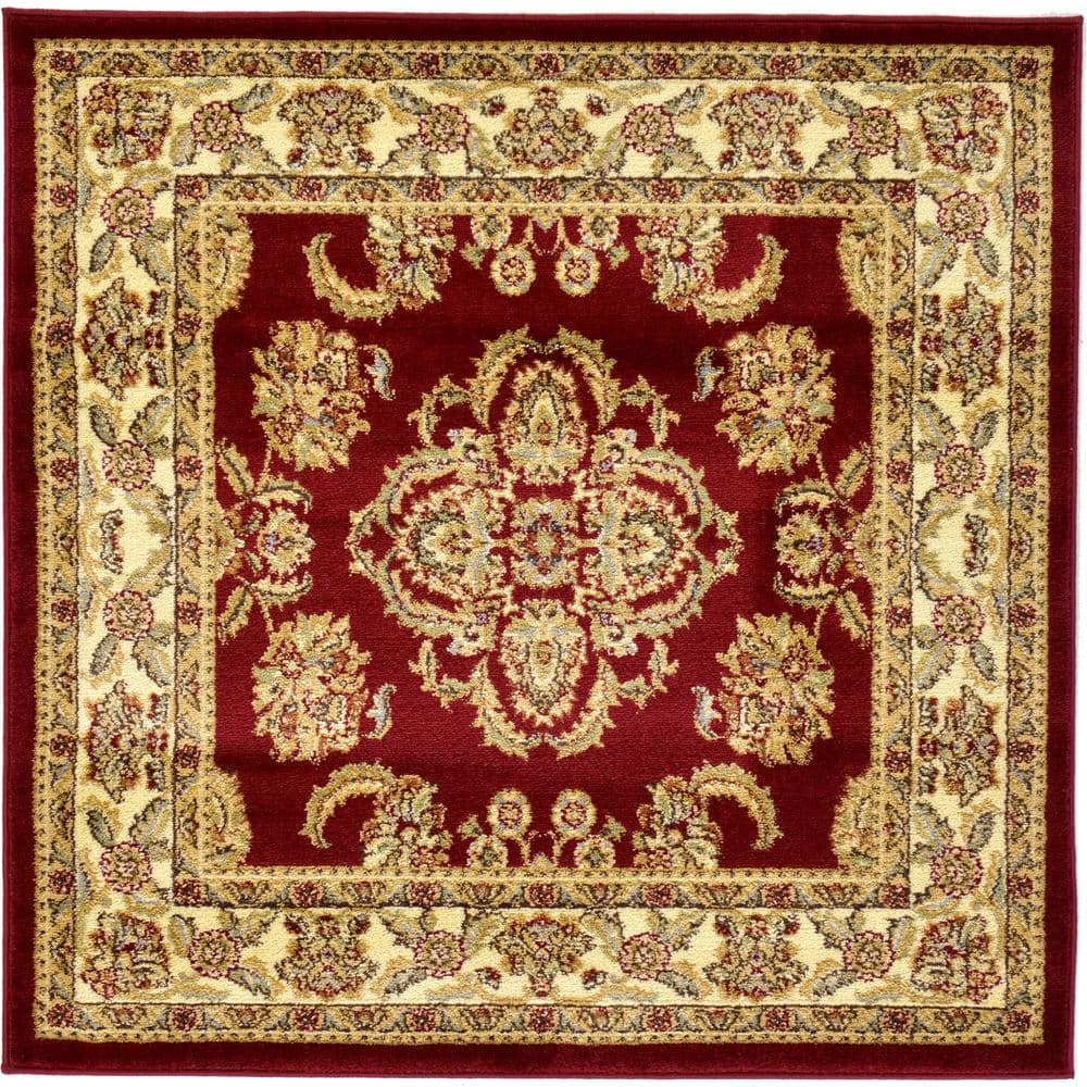 Unique Loom Voyage Collection Area Rug - Reddington (4' 1" Square Red/Cream)