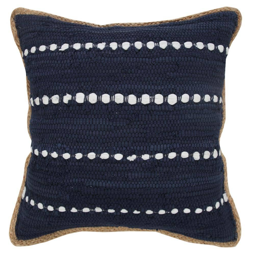 Ox Bay Ringo 20" x 20" Navy Blue/White Jute Bordered Striped Cotton Adult Decorative Throw Pillow
