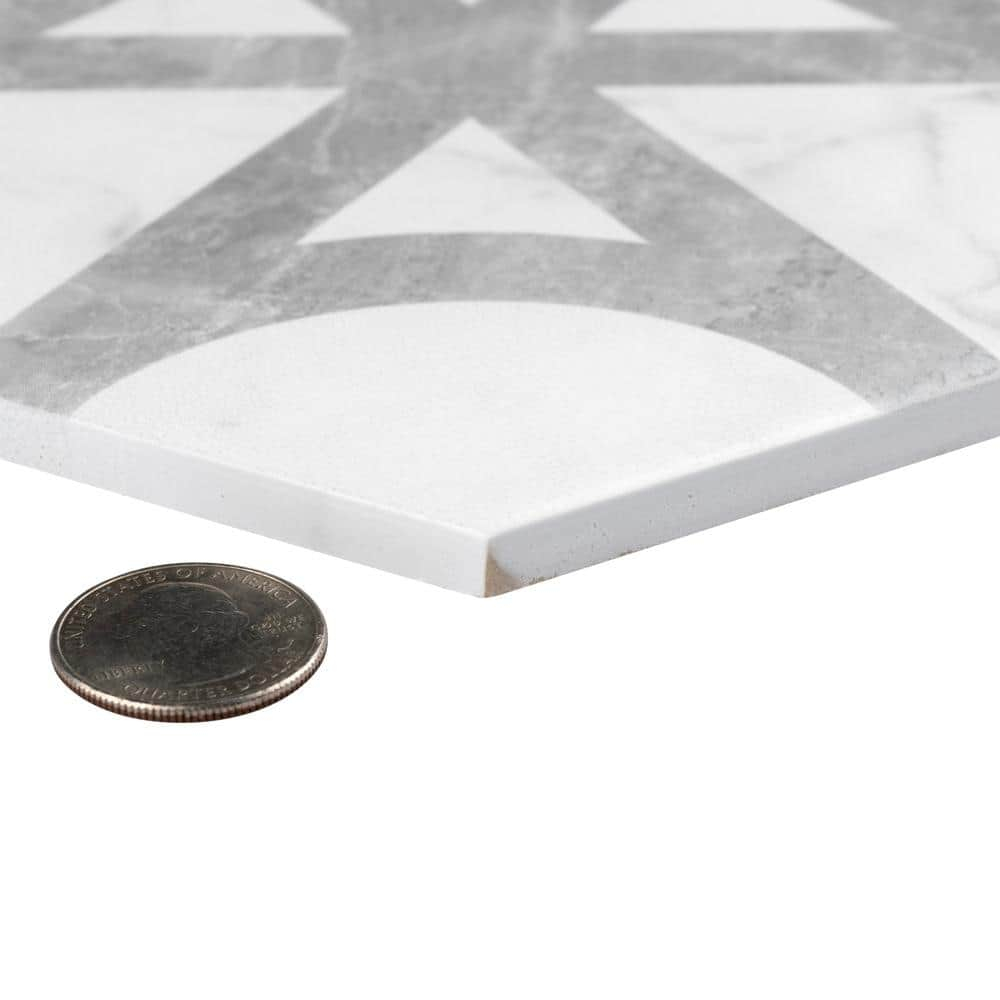 Carra Carrara Elegance 7"x8" Grey and White Matte Hexagon Porcelain Tile