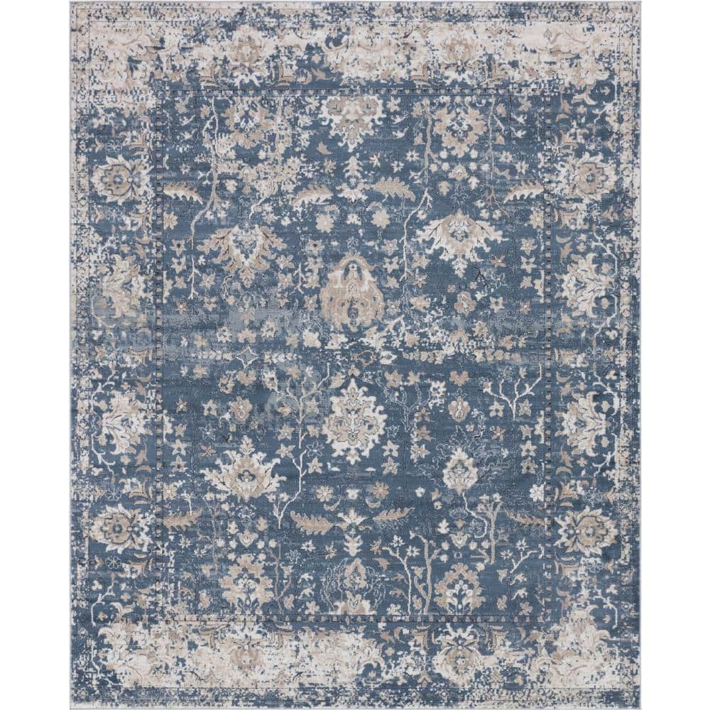 Unique Loom Portland Collection Bohemian Vintage Inspired Tone-on-Tone Design Area Rug (8' 0 x 10' 0 Rectangular, Blue/ Ivory)