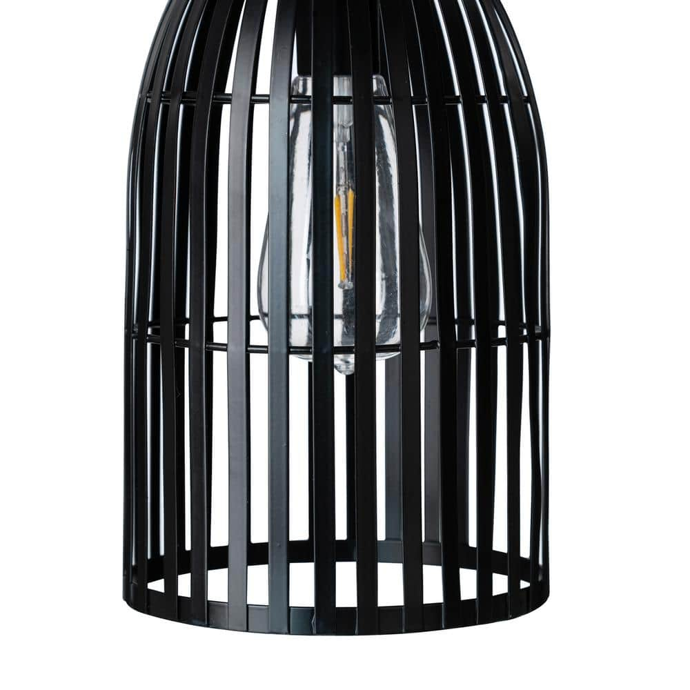 9.75" Black Metal Solar Powered Outdoor Hanging Lantern Set