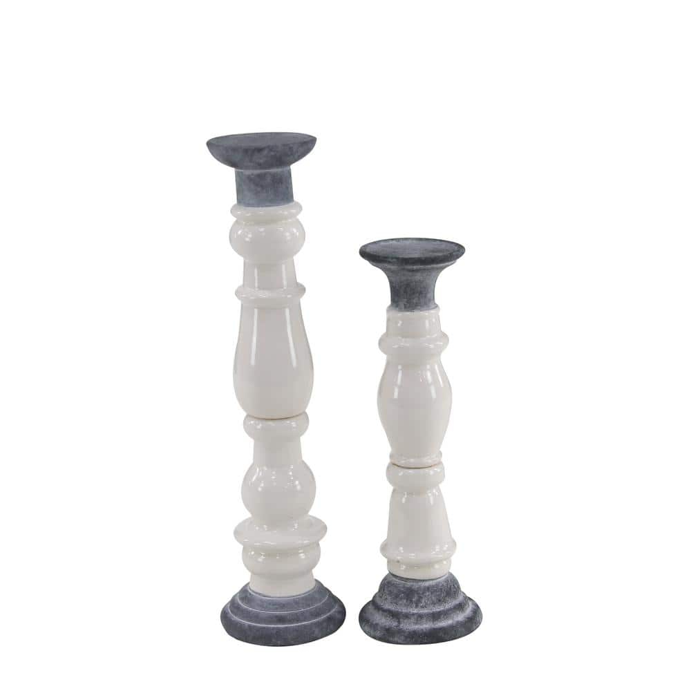 DecMode 16", 20"H Country Candlestick, White, 2 - Pieces