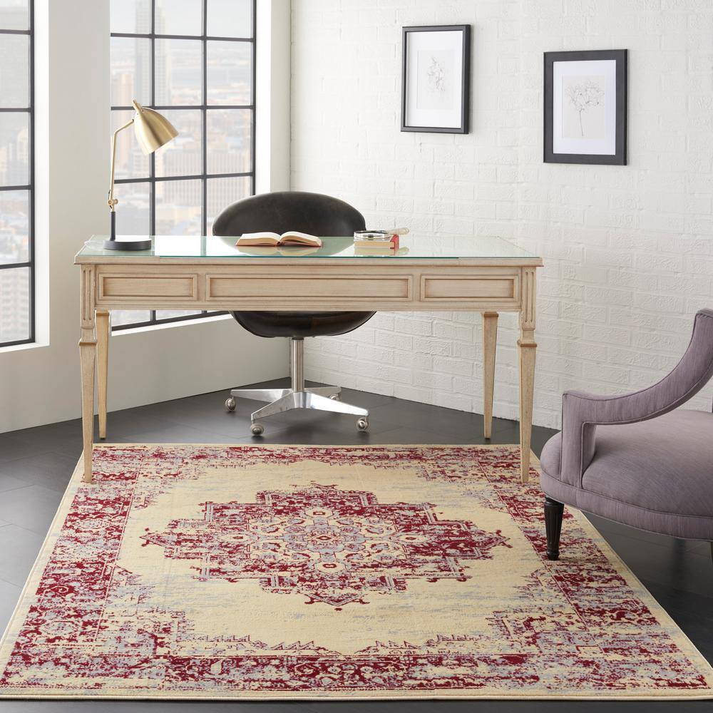 Nourison Grafix Persian Cream/Red 5'3" x 7'3" Area Rug, (5x7)