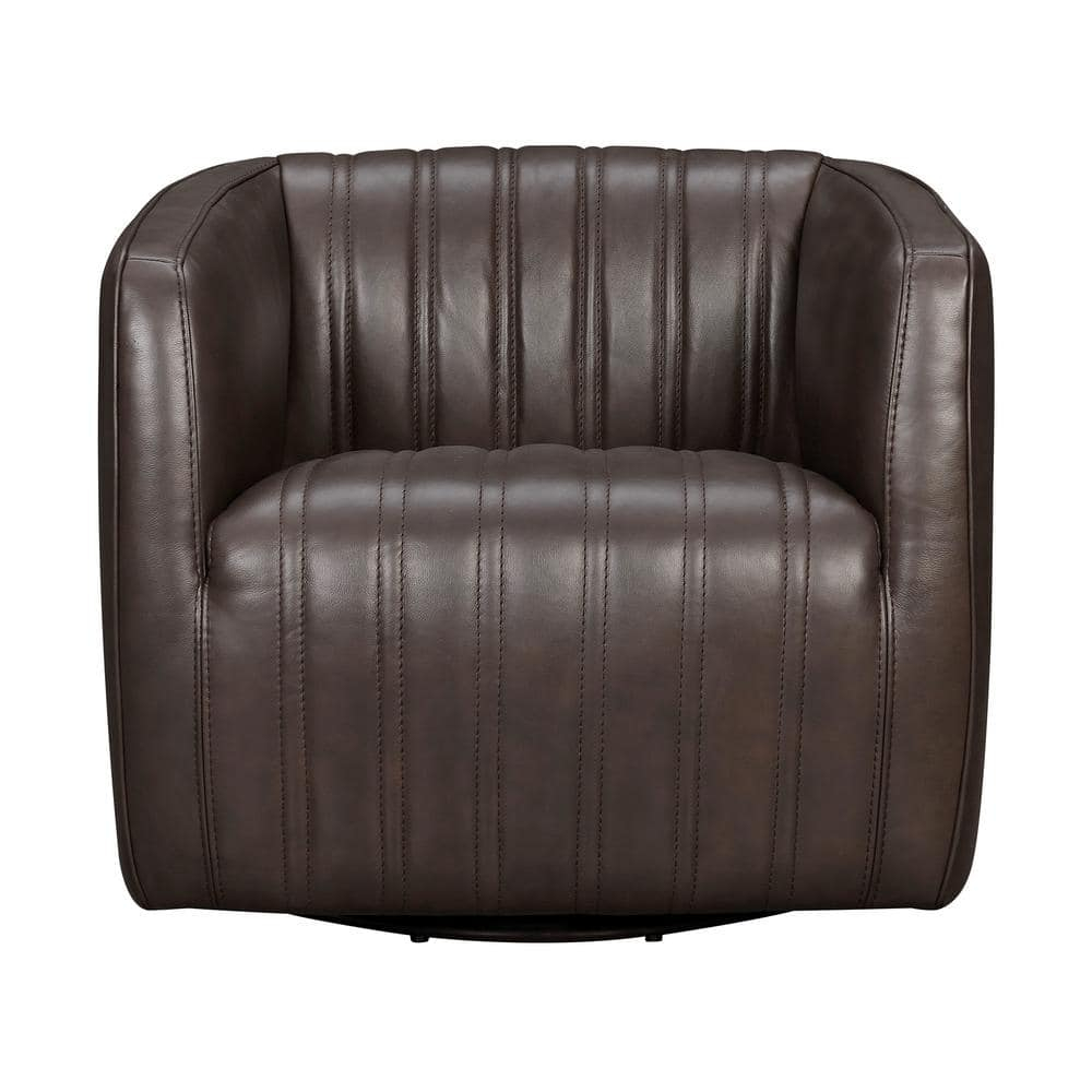 Armen Living Aries 17" Modern Leather Swivel Barrel Chair in Espresso