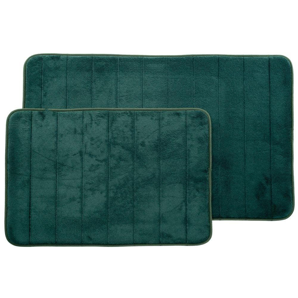 Lavish Home Bathroom Rugs - 2-Piece Memory Foam Bath Mats with Microfiber Top - Non-Slip Absorbent Rugs for Shower, Laundry, or Kitchen (Black)